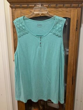 Cabela's Women's Seafoam Crochet Shoulder Henley Tank